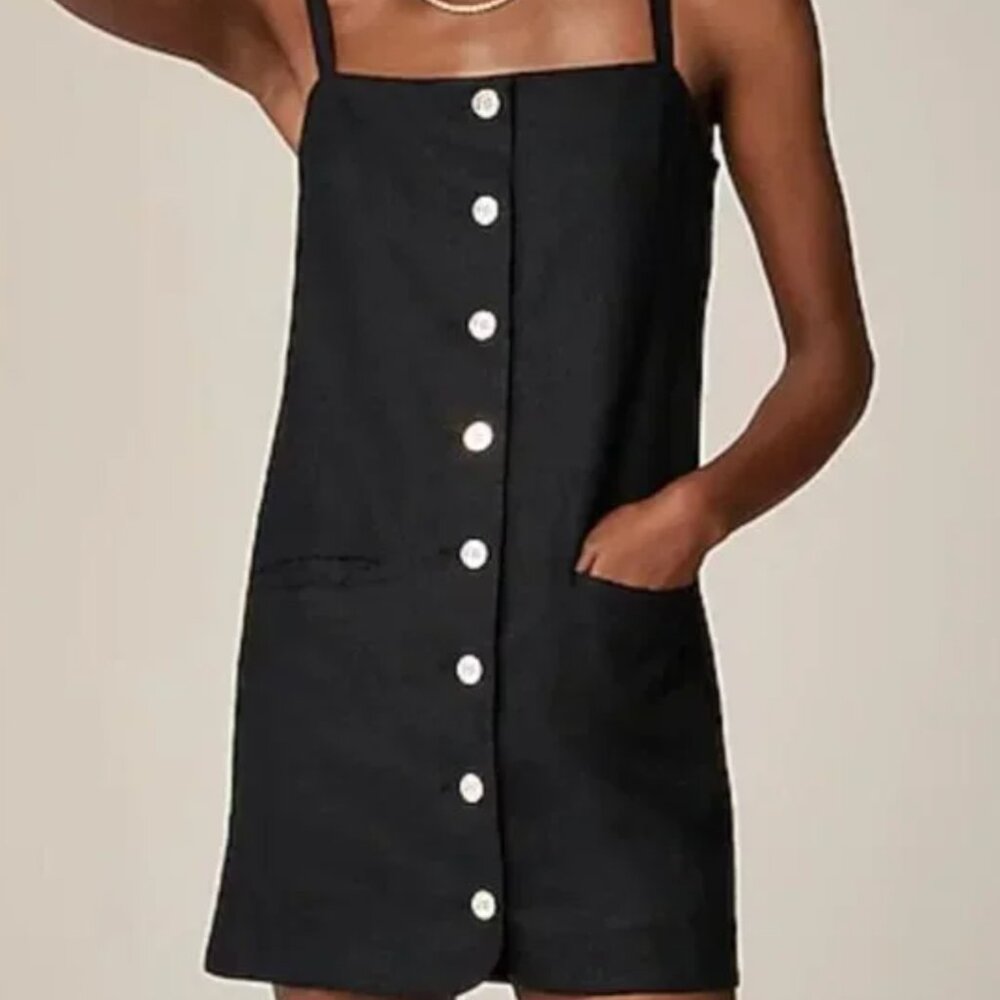 J.Crew Black Linen Button-Up Mini Graduation Dress Size XL